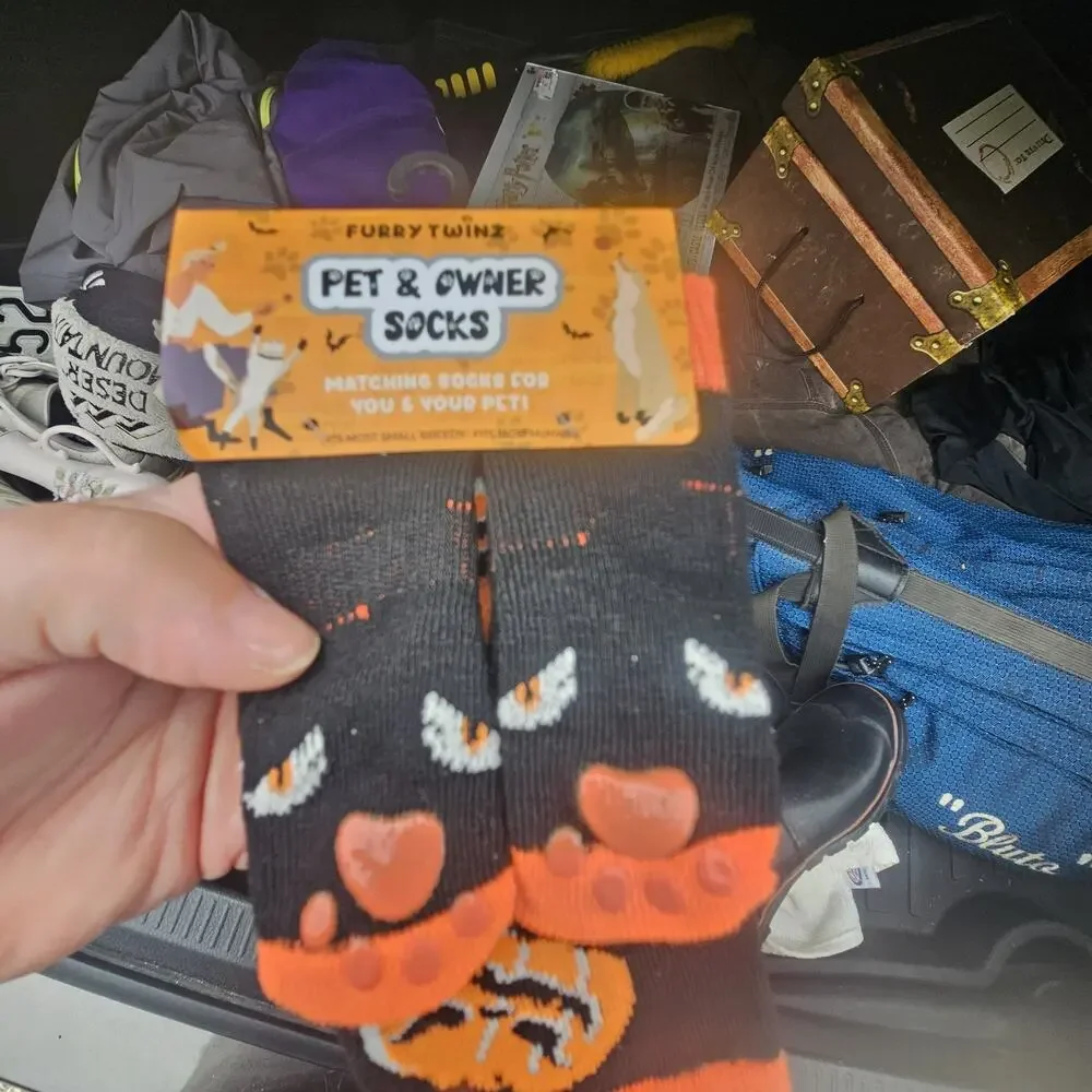 Furry Twinz Halloween Pet & Owner Matching Socks Black Orange Pumpkin